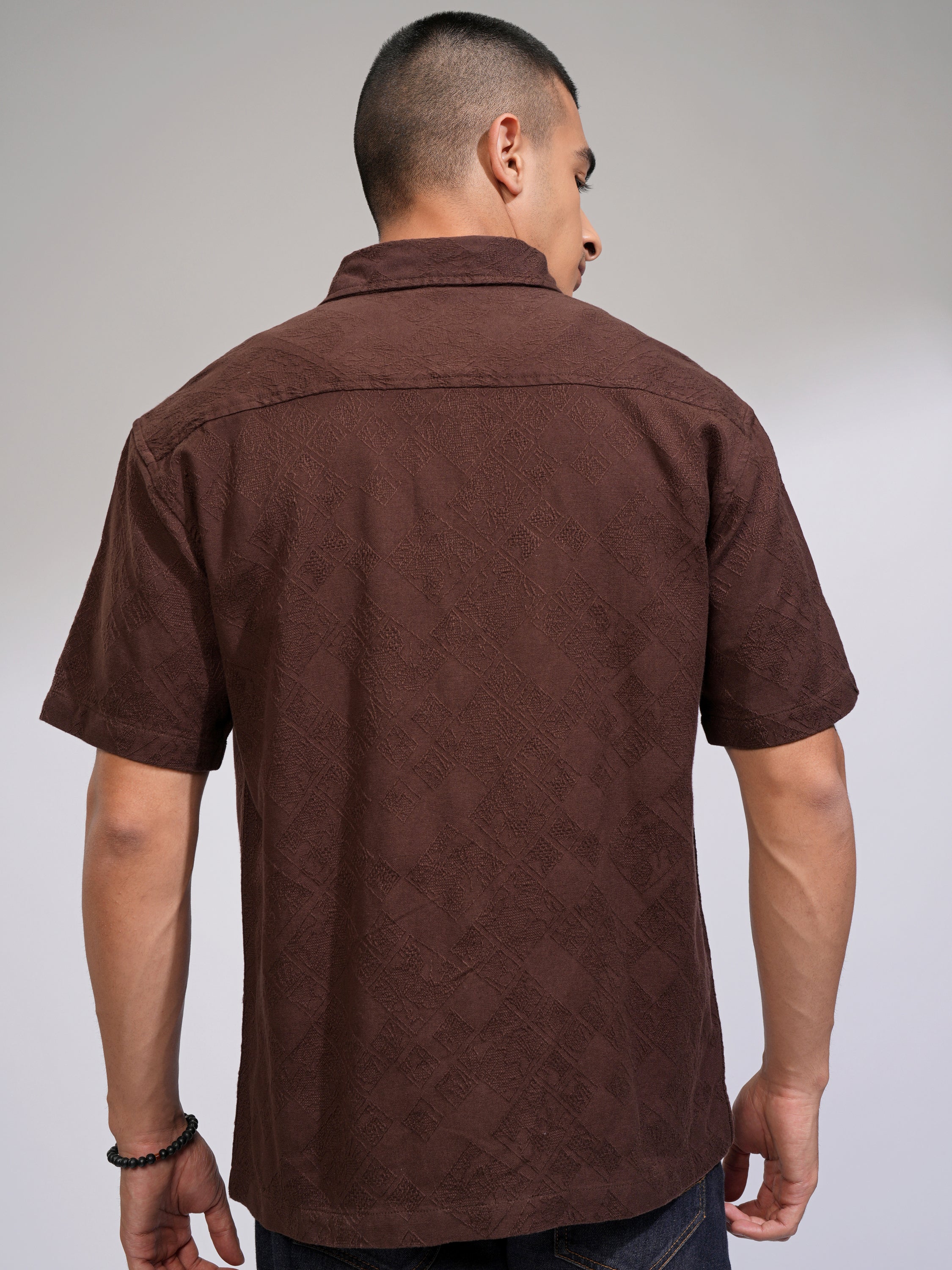 Highlander Men Brown Self Design Relaxed Fit Casual Shirt - Brown - Image 3