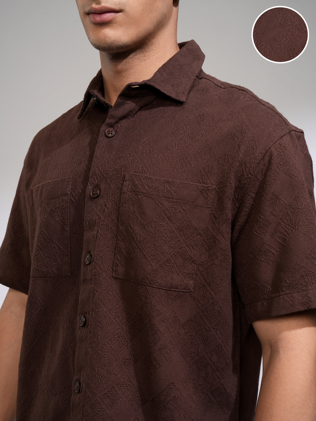 Highlander Men Brown Self Design Relaxed Fit Casual Shirt - Brown - Image 5