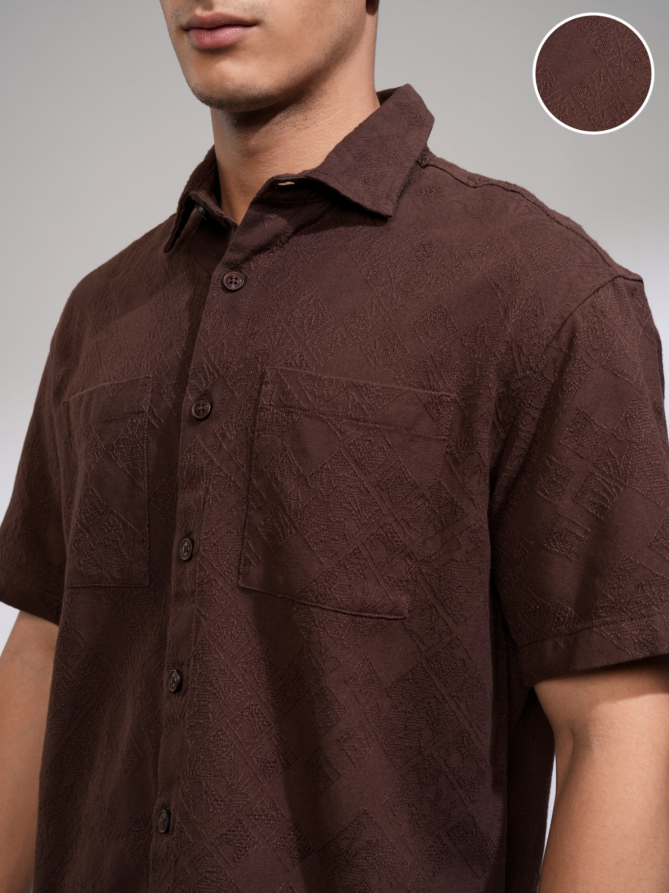 Highlander Men Brown Self Design Relaxed Fit Casual Shirt - Brown - Image 5
