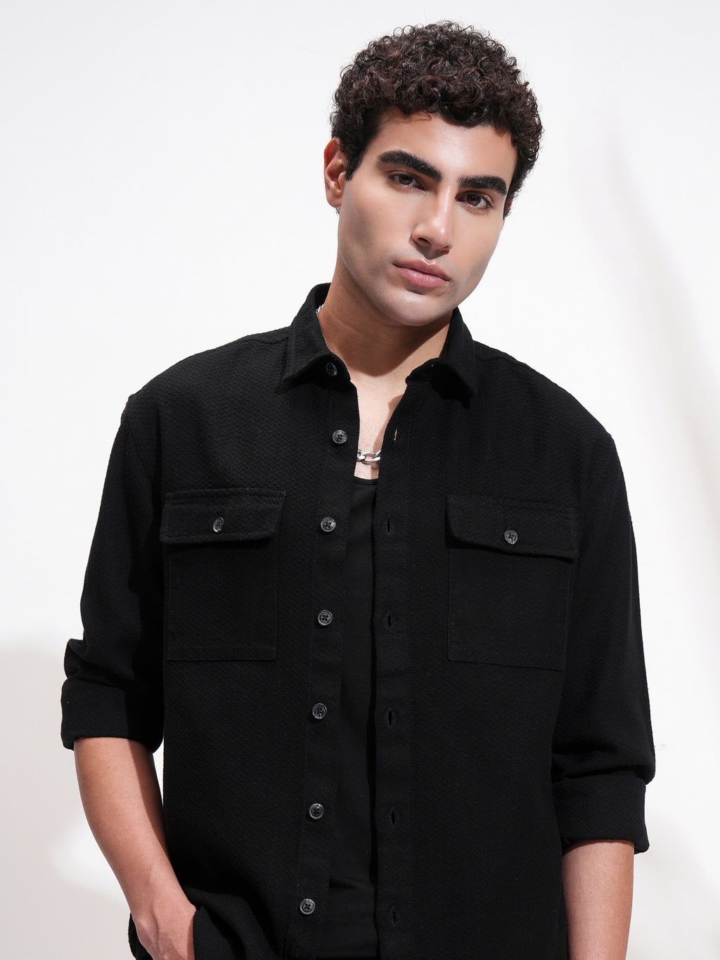 Highlander Men Black Self Design Relaxed Fit Casual Shirt - Black - Image 1