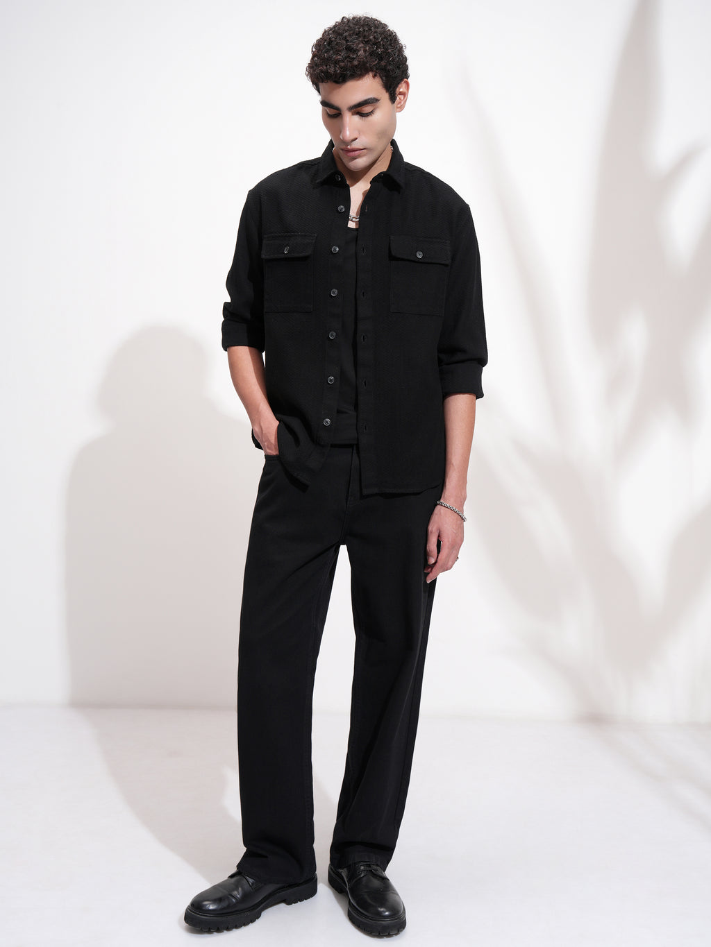 Highlander Men Black Self Design Relaxed Fit Casual Shirt - Black - Image 2