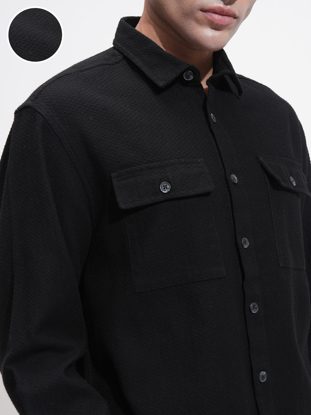 Highlander Men Black Self Design Relaxed Fit Casual Shirt - Black - Image 5