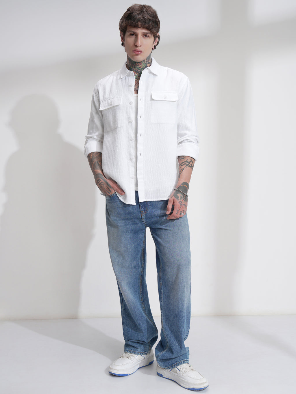 Highlander Men White Self Design Relaxed Fit Casual Shirt - White - Image 2