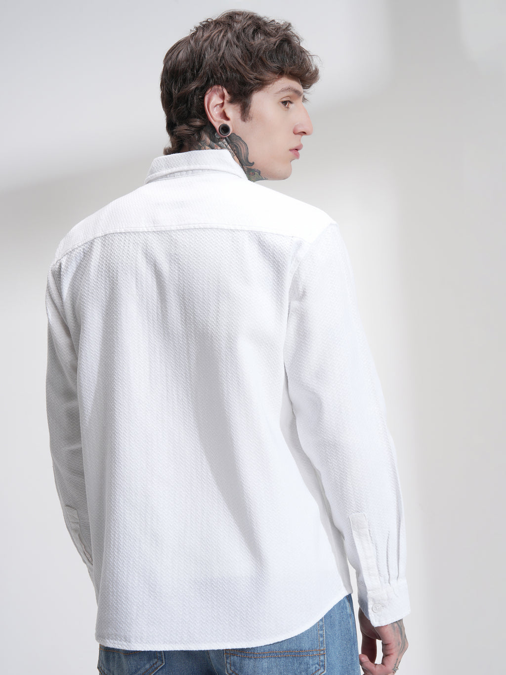 Highlander Men White Self Design Relaxed Fit Casual Shirt - White - Image 3