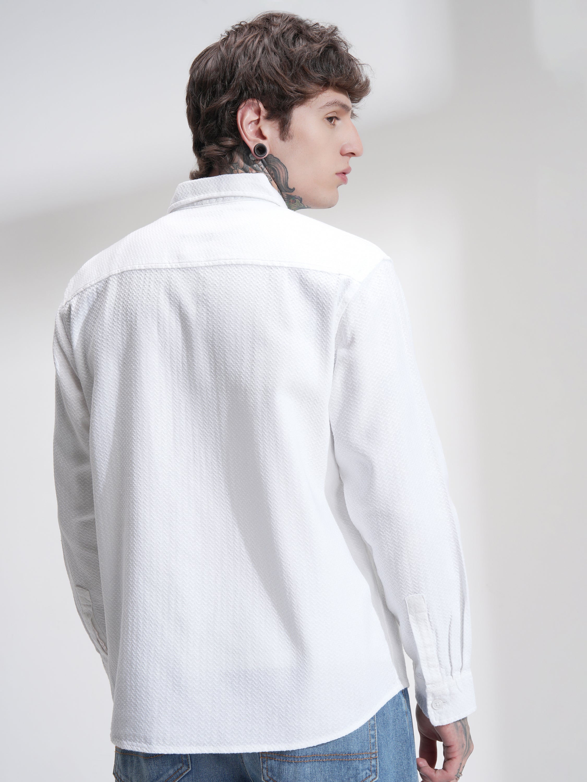 Highlander Men White Self Design Relaxed Fit Casual Shirt - White - Image 3