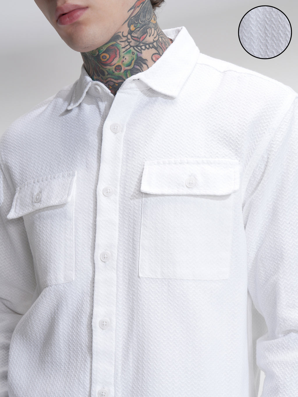 Highlander Men White Self Design Relaxed Fit Casual Shirt - White - Image 5