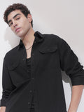 Highlander Men Black Self Design Relaxed Fit Casual Shirt - Black - Image 1