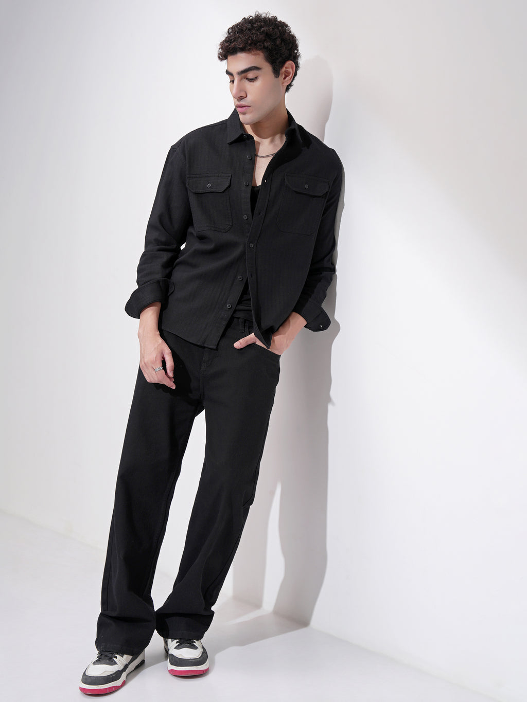 Highlander Men Black Self Design Relaxed Fit Casual Shirt - Black - Image 2
