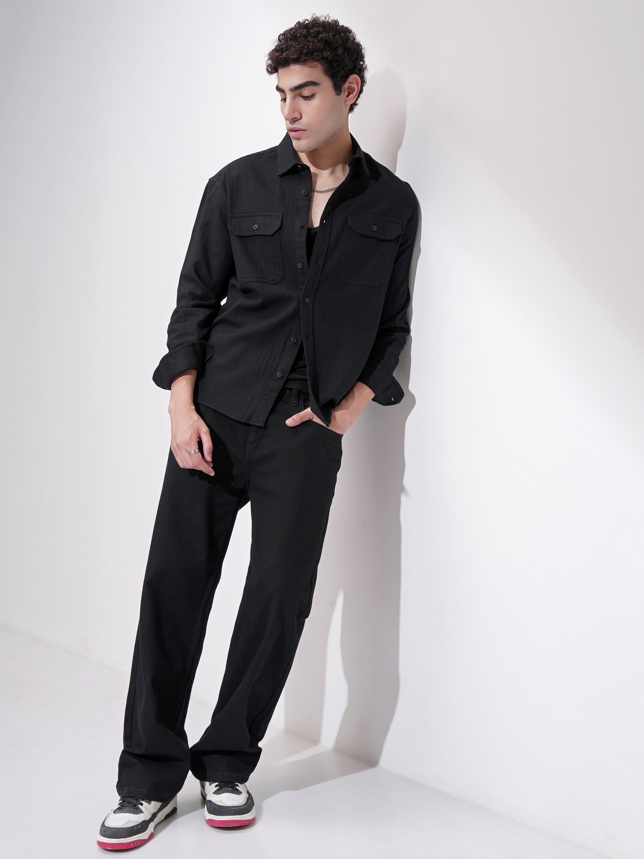 Highlander Men Black Self Design Relaxed Fit Casual Shirt - Black - Image 2