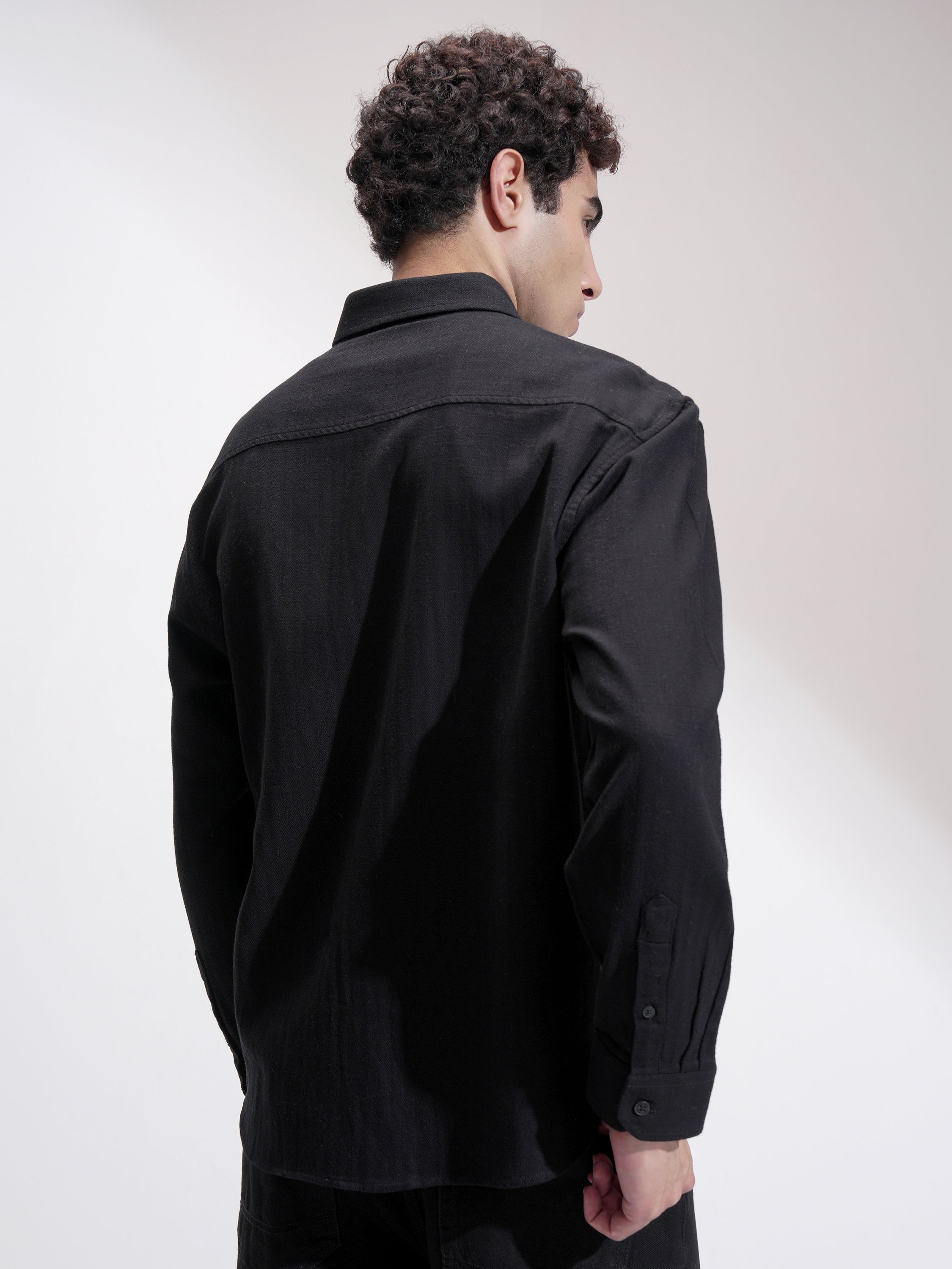 Highlander Men Black Self Design Relaxed Fit Casual Shirt - Black - Image 3