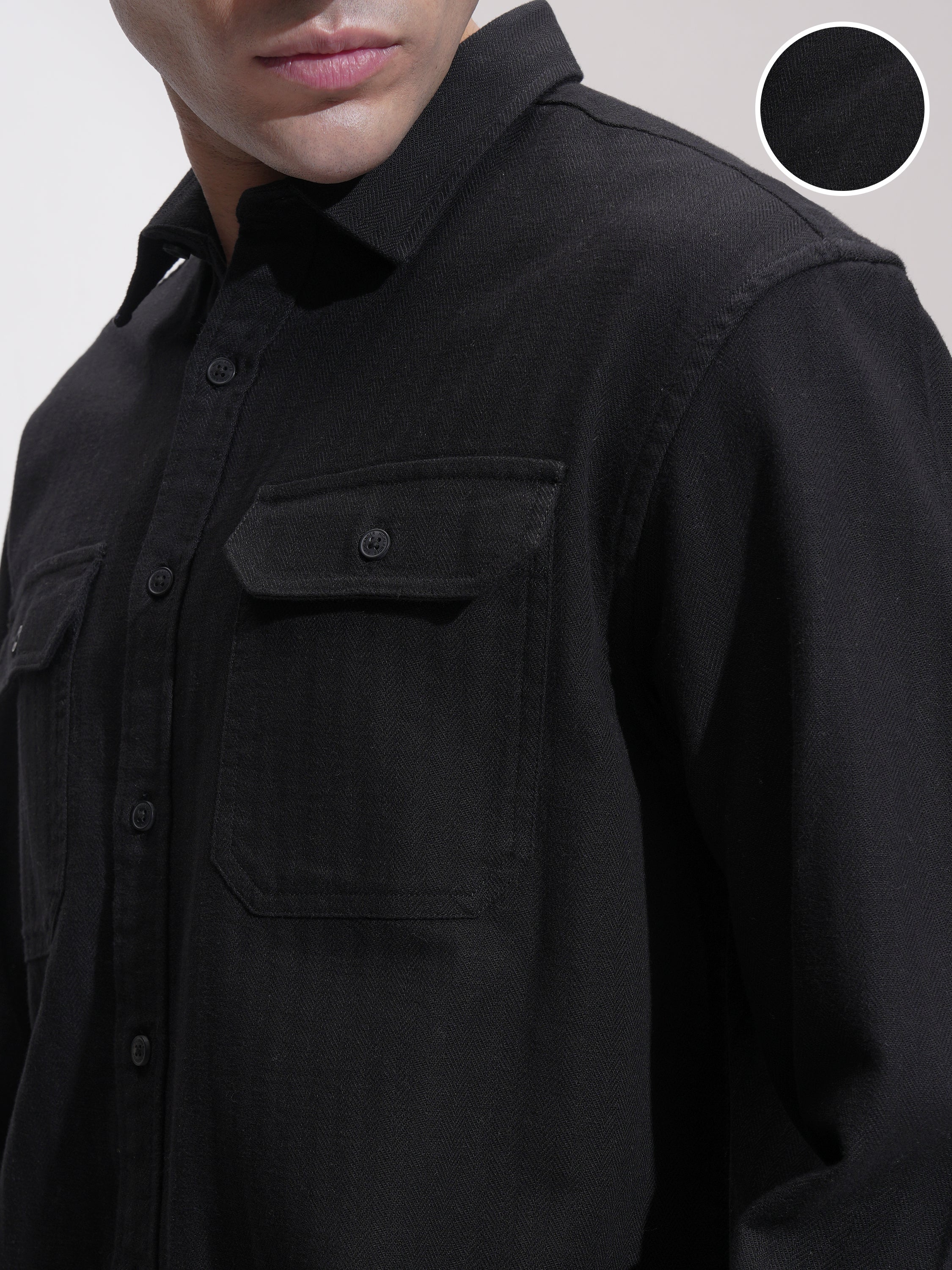 Highlander Men Black Self Design Relaxed Fit Casual Shirt - Black - Image 5