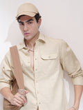 Highlander Men Cream Self Design Relaxed Fit Casual Shirt - Cream - Image 1