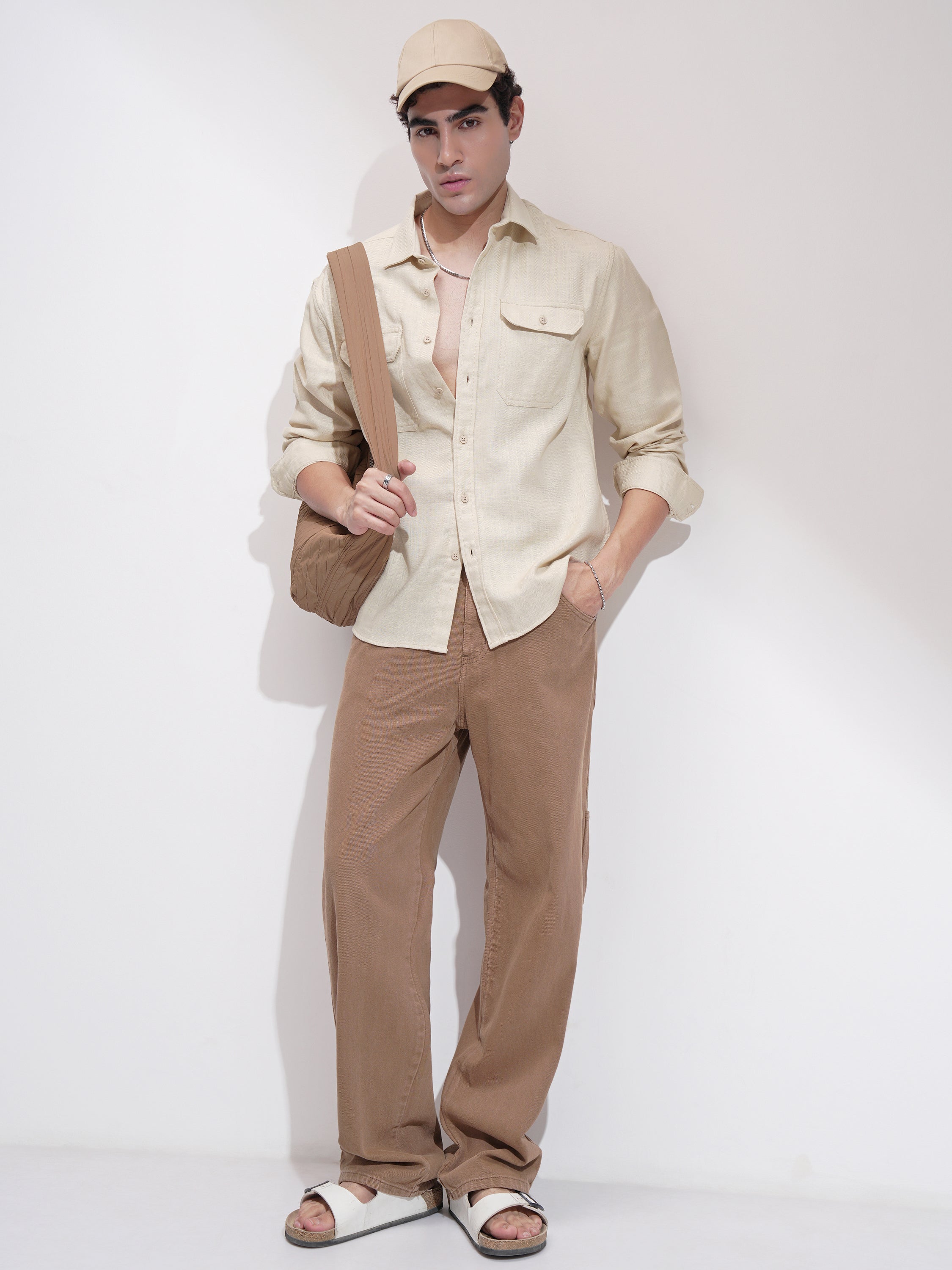 Highlander Men Cream Self Design Relaxed Fit Casual Shirt - Cream - Image 2