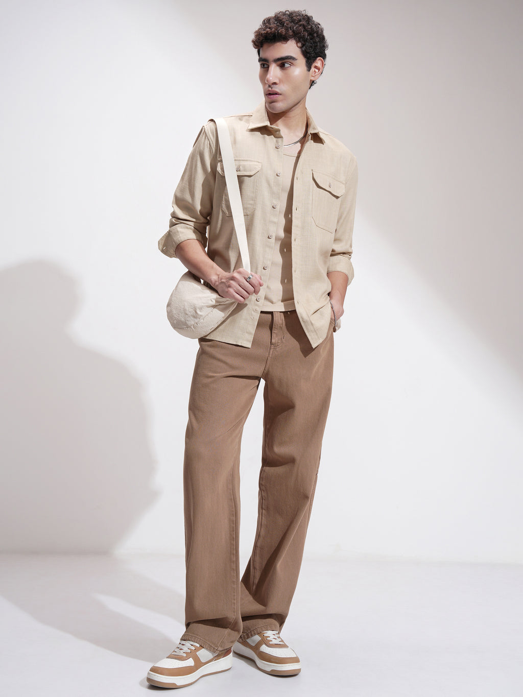 Highlander Men Beige Self Design Relaxed Fit Casual Shirt - Beige - Image 2