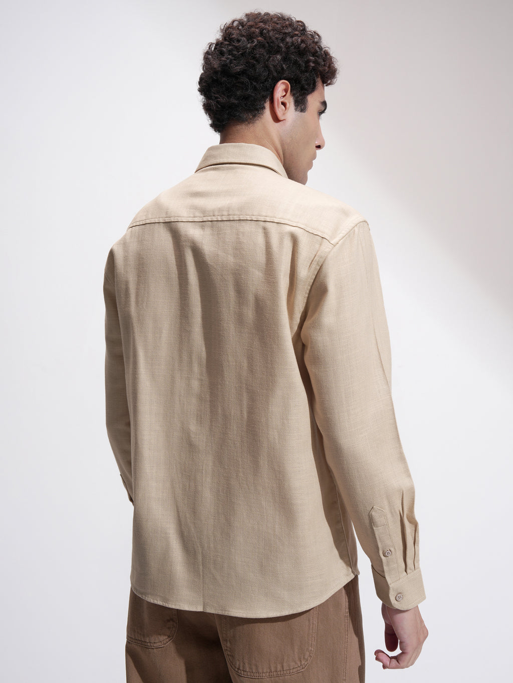 Highlander Men Beige Self Design Relaxed Fit Casual Shirt - Beige - Image 3
