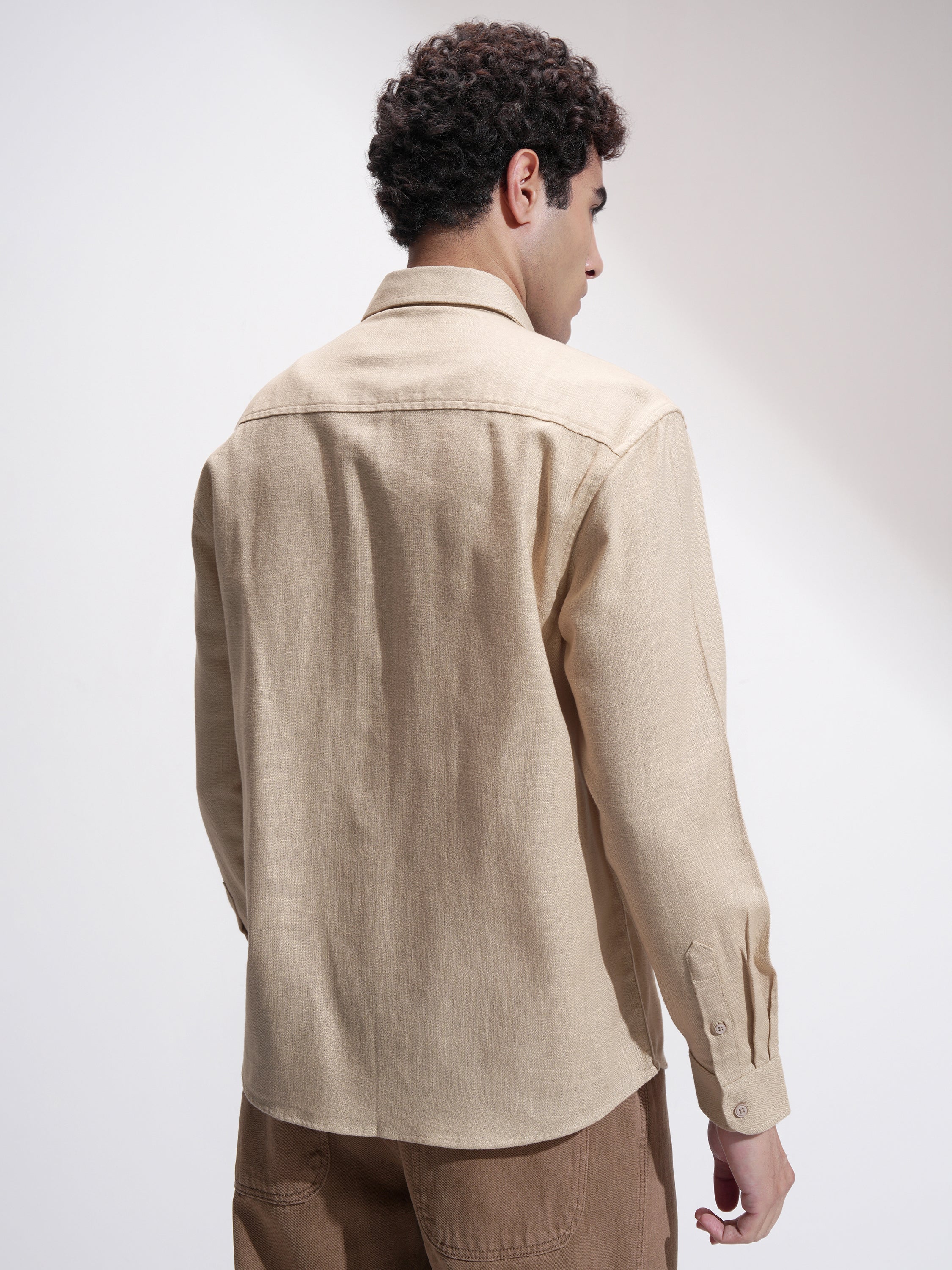 Highlander Men Beige Self Design Relaxed Fit Casual Shirt - Beige - Image 3