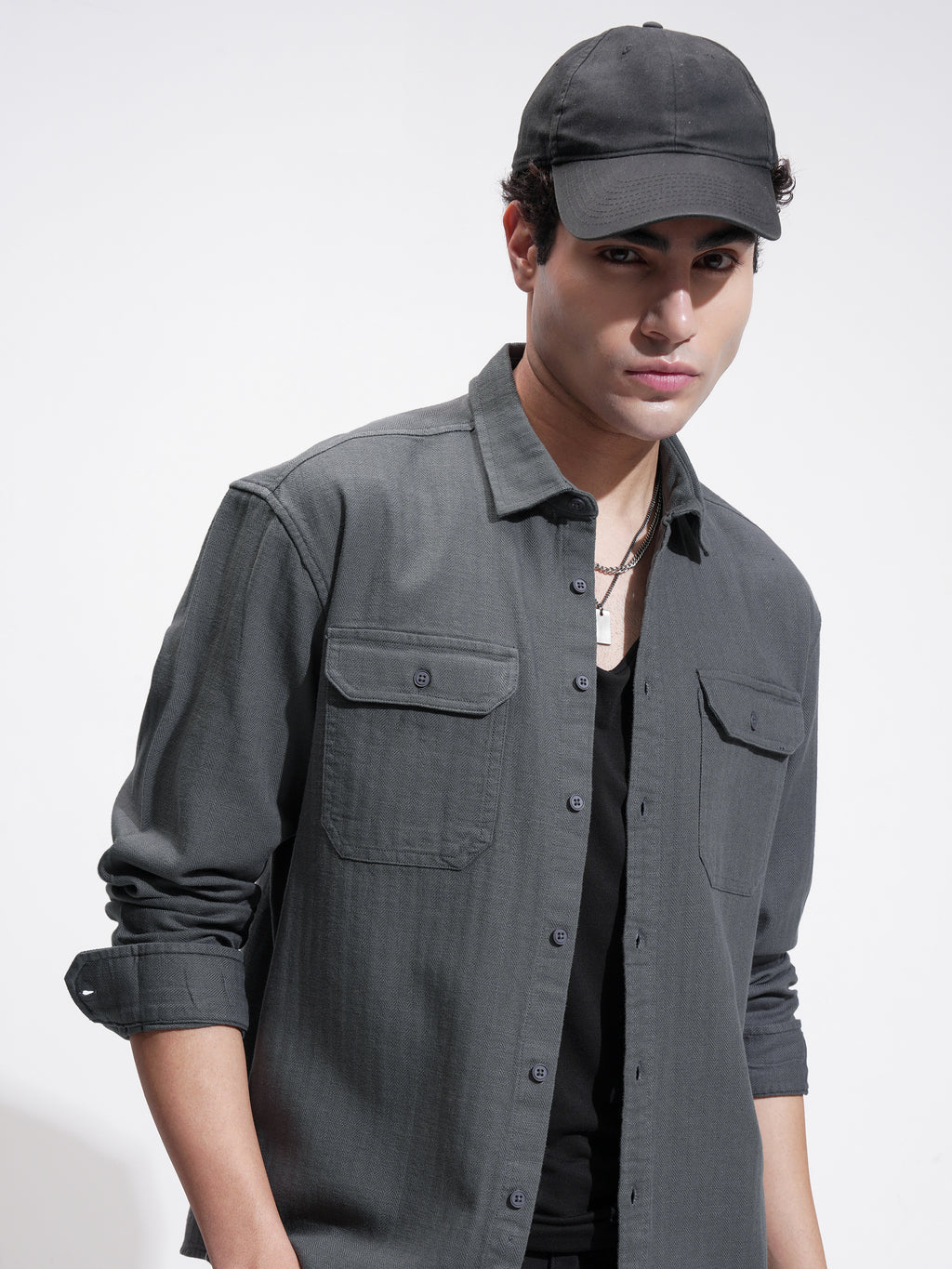 Highlander Men Grey Self Design Relaxed Fit Casual Shirt - Grey - Image 1