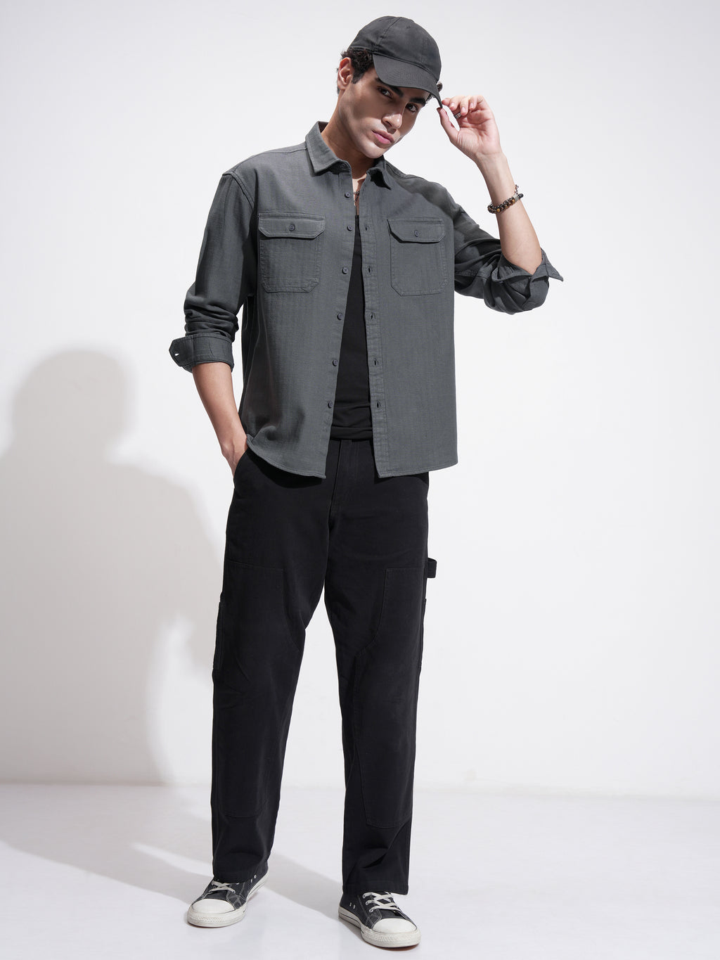 Highlander Men Grey Self Design Relaxed Fit Casual Shirt - Grey - Image 2