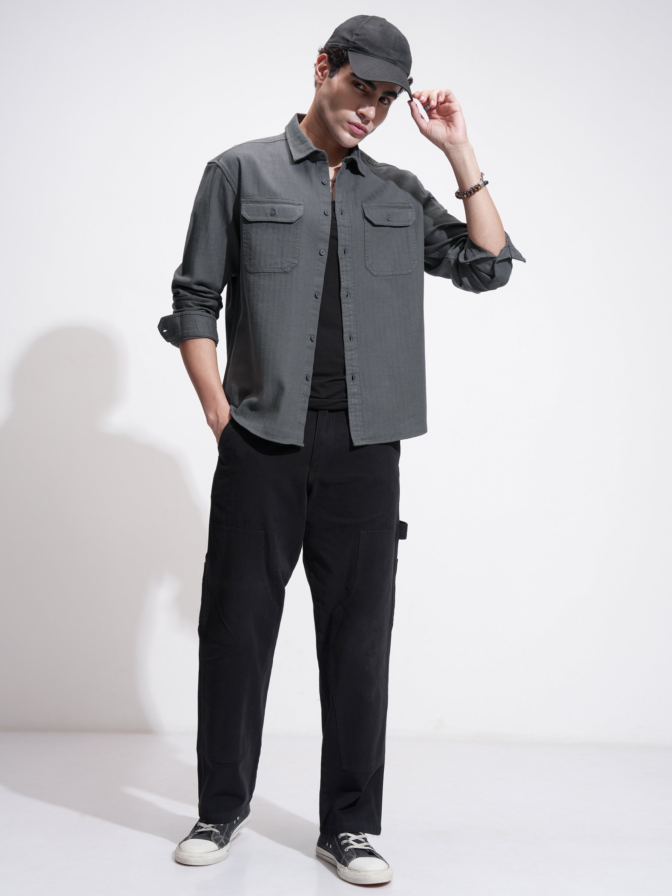 Highlander Men Grey Self Design Relaxed Fit Casual Shirt - Grey - Image 2
