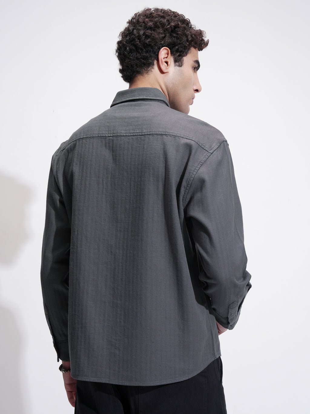 Highlander Men Grey Self Design Relaxed Fit Casual Shirt - Grey - Image 3