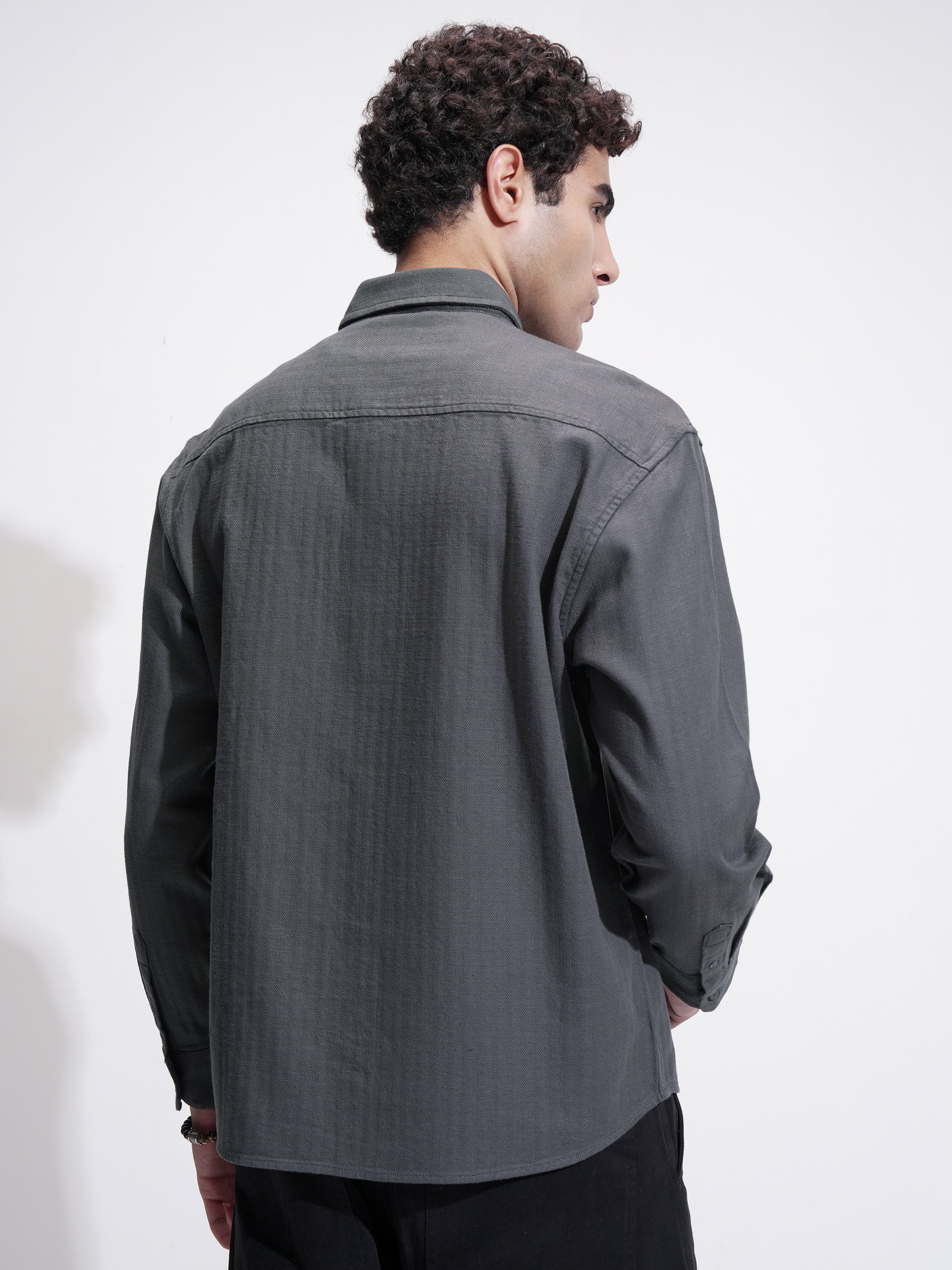 Highlander Men Grey Self Design Relaxed Fit Casual Shirt - Grey - Image 3