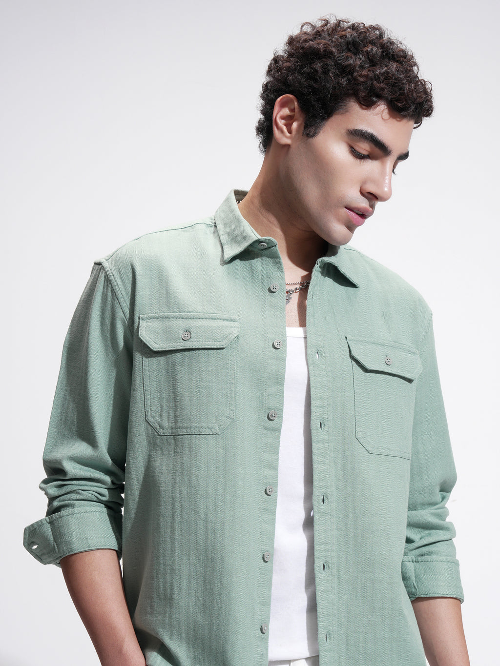 Highlander Men Green Self Design Relaxed Fit Casual Shirt - Green - Image 1