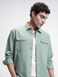 Highlander Men Green Self Design Relaxed Fit Casual Shirt - Green - Image 1