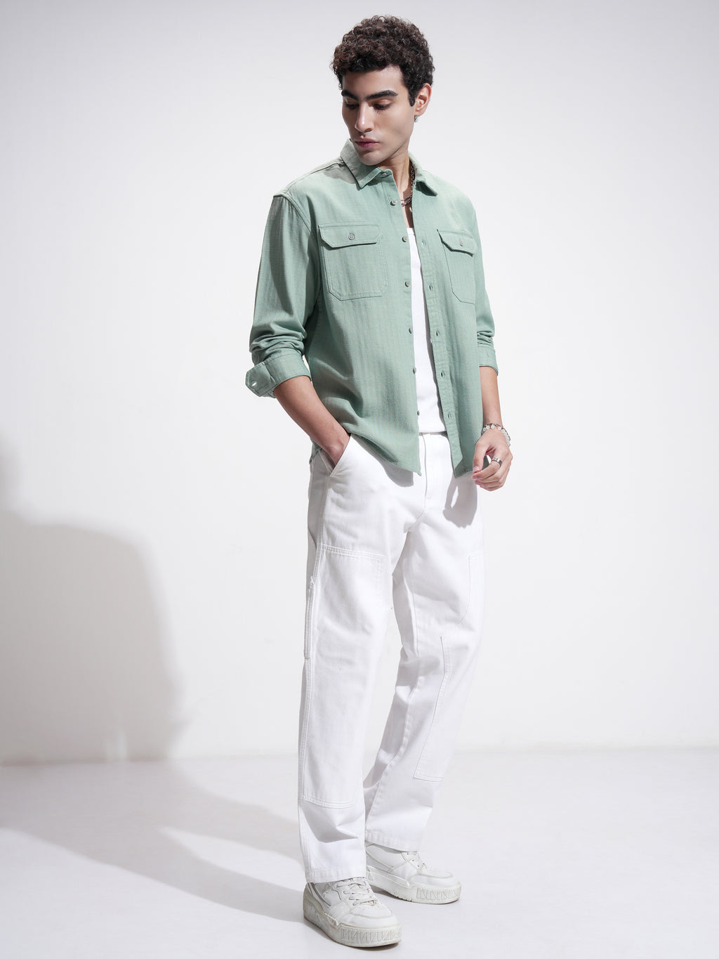 Highlander Men Green Self Design Relaxed Fit Casual Shirt - Green - Image 2