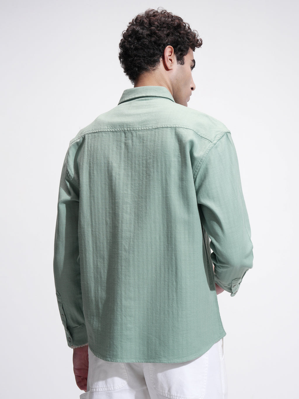 Highlander Men Green Self Design Relaxed Fit Casual Shirt - Green - Image 3