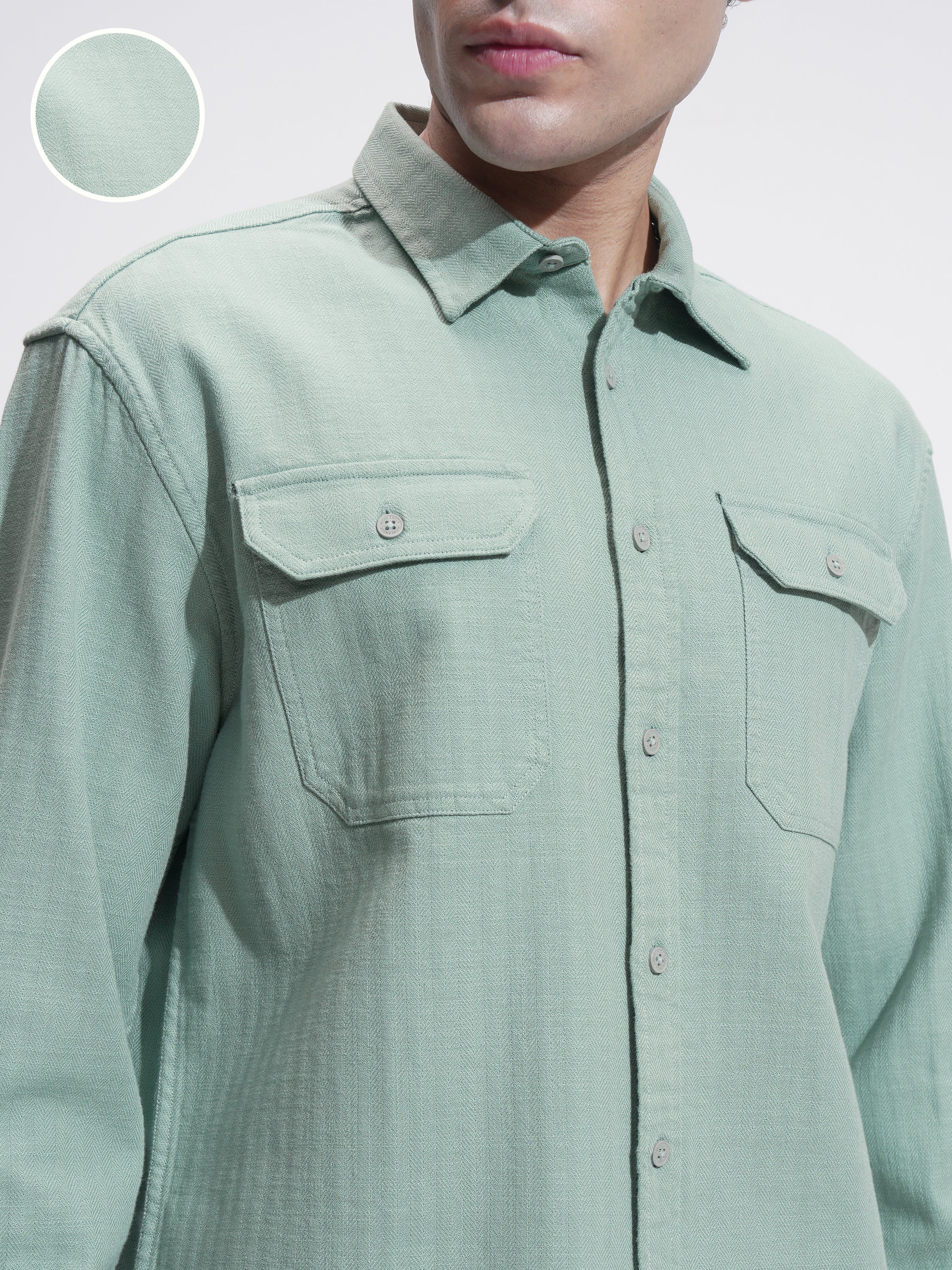 Highlander Men Green Self Design Relaxed Fit Casual Shirt - Green - Image 5