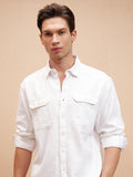 Highlander Men White Self Design Relaxed Fit Casual Shirt - White - Image 1
