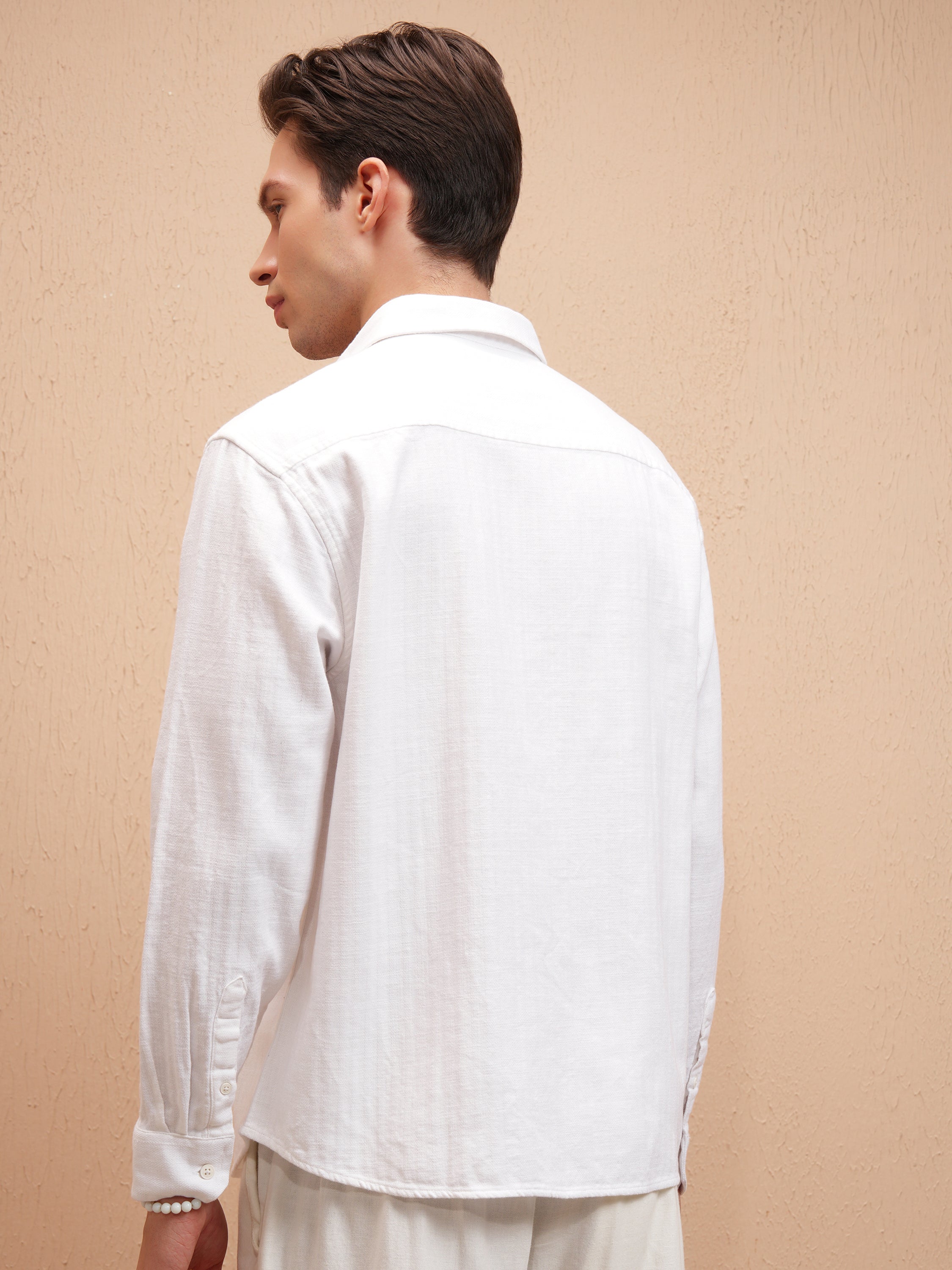 Highlander Men White Self Design Relaxed Fit Casual Shirt - White - Image 3