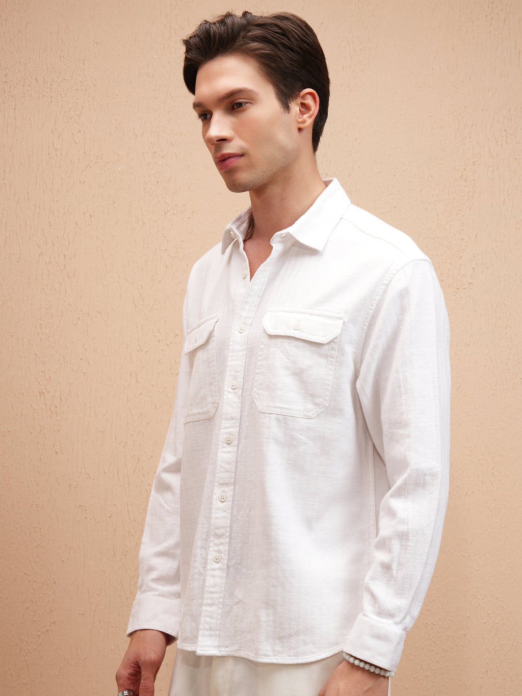 Highlander Men White Self Design Relaxed Fit Casual Shirt - White - Image 4