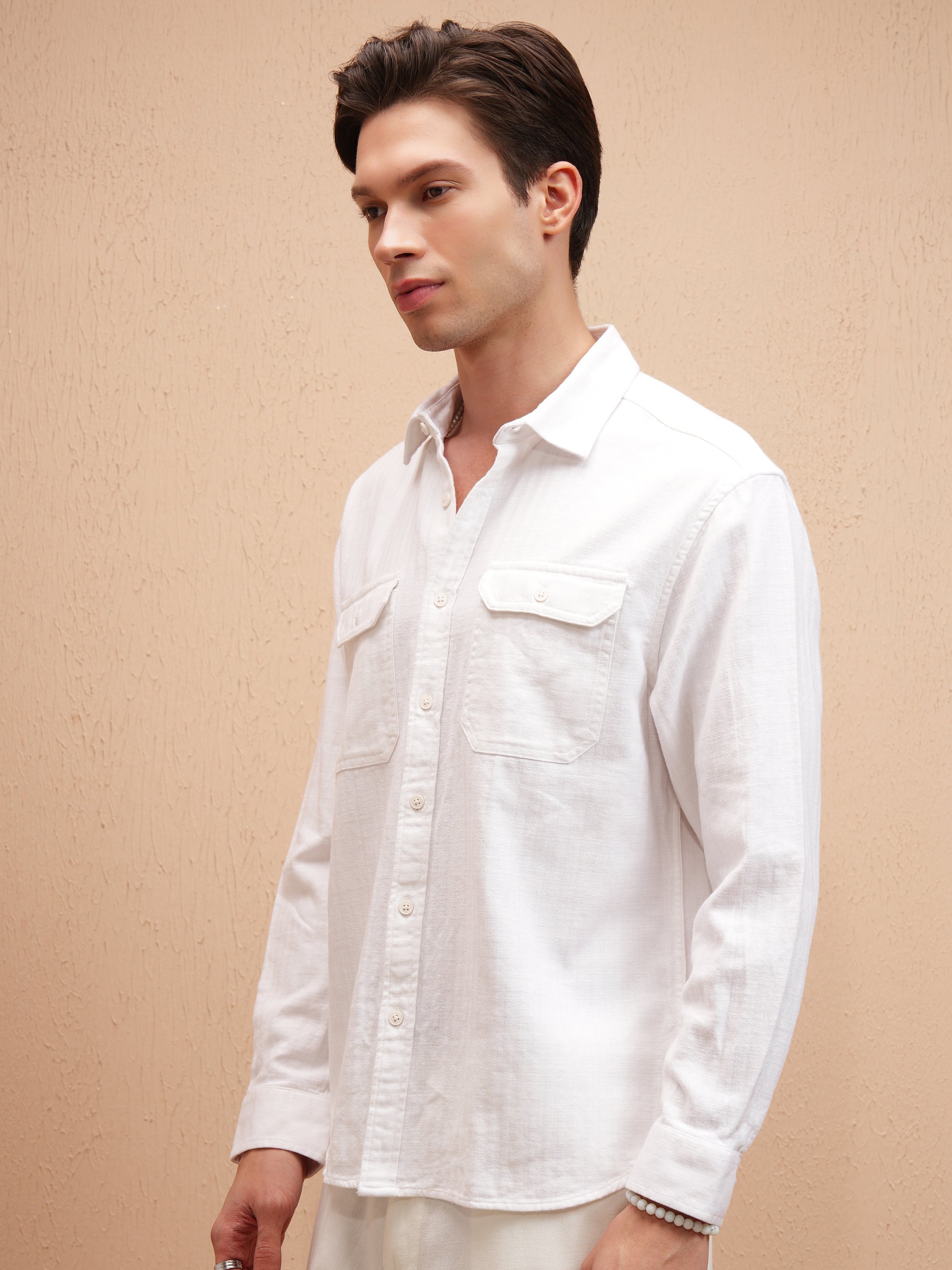 Highlander Men White Self Design Relaxed Fit Casual Shirt - White - Image 4