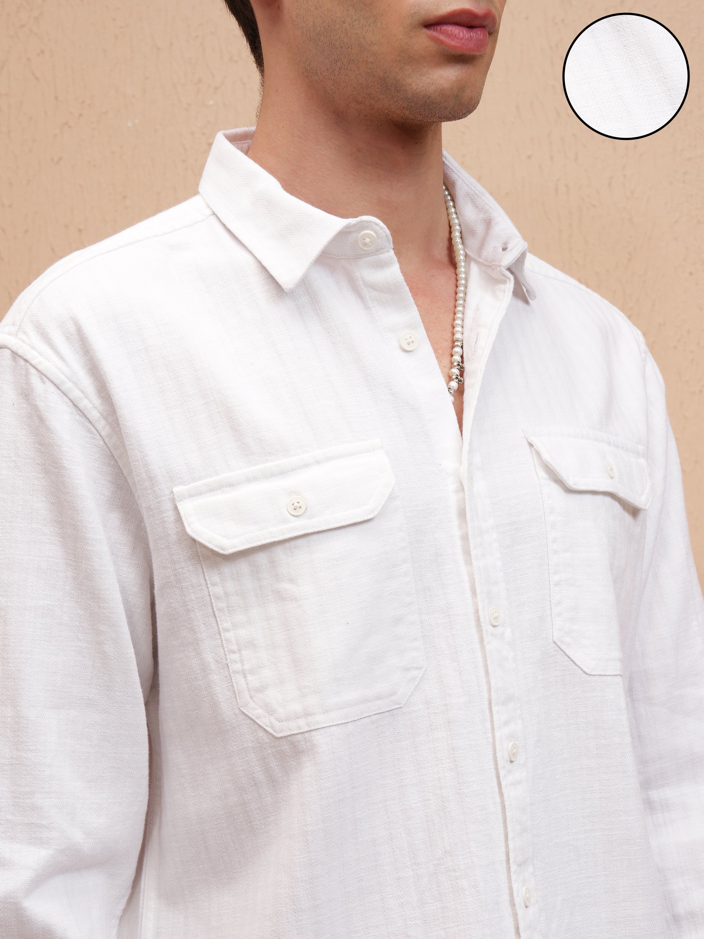 Highlander Men White Self Design Relaxed Fit Casual Shirt - White - Image 5