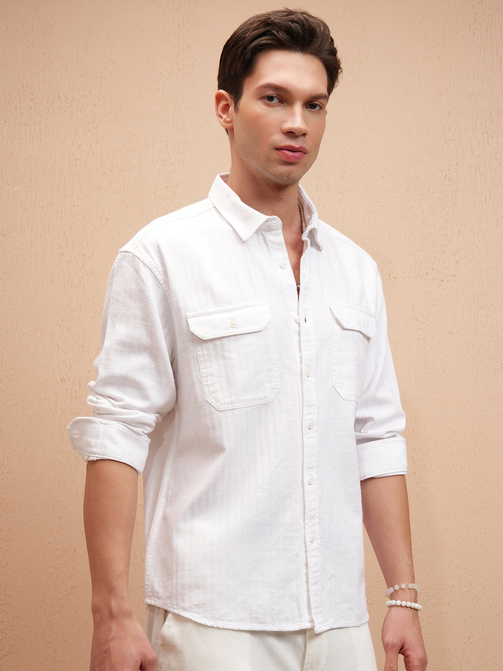 Highlander Men White Self Design Relaxed Fit Casual Shirt - White - Image 6