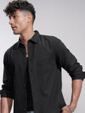 Highlander Men Black Self Design Slim Fit Casual Shirt - Black - Image 1