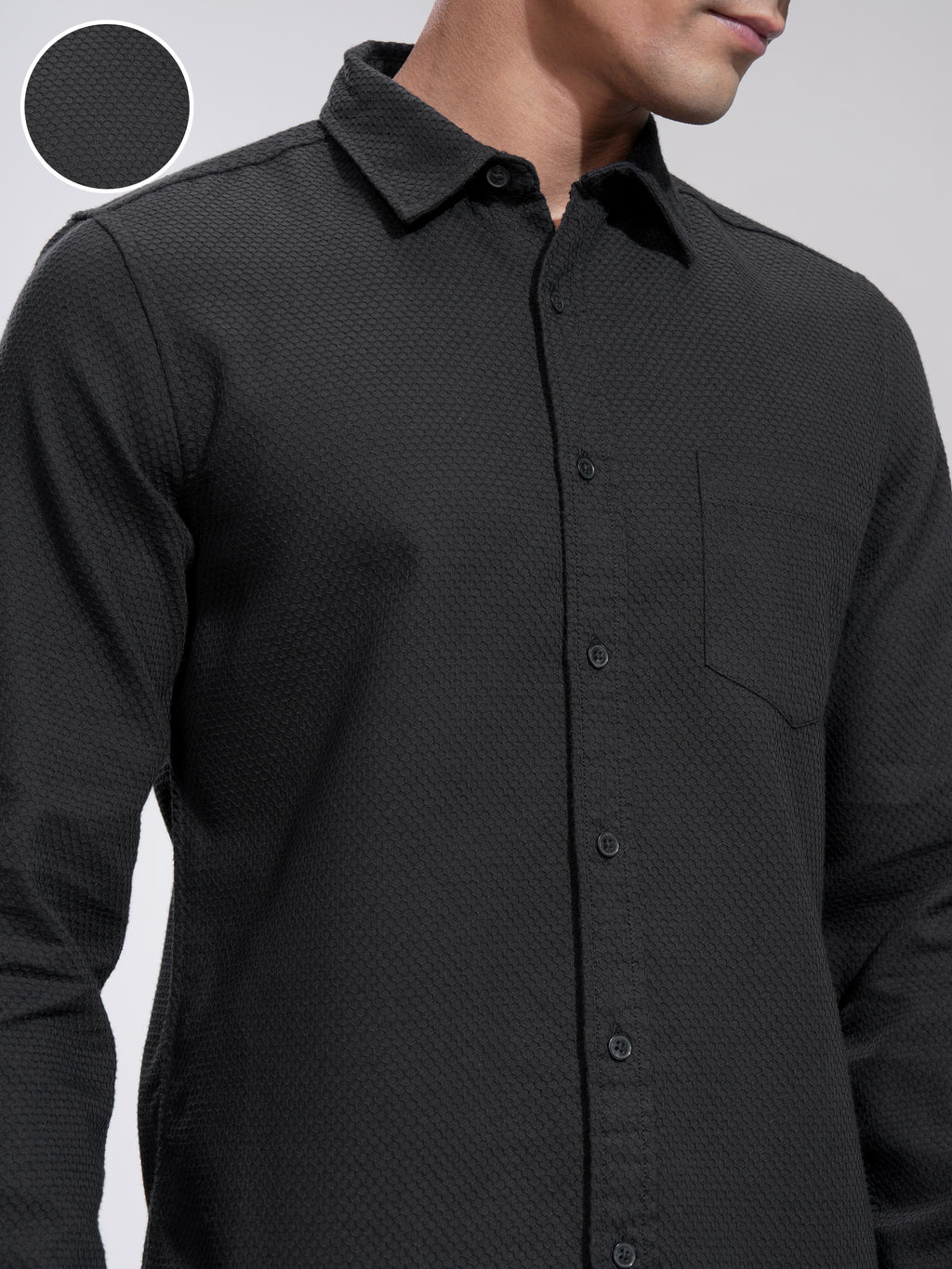 Highlander Men Black Self Design Slim Fit Casual Shirt - Black - Image 5