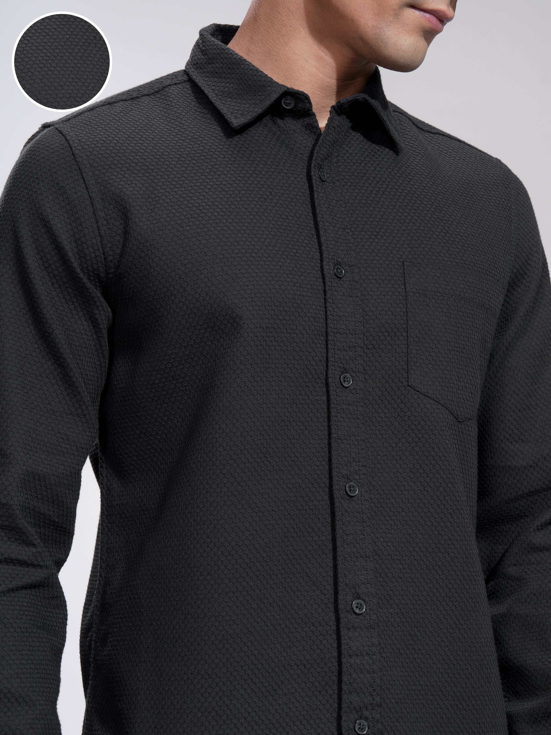 Highlander Men Black Self Design Slim Fit Casual Shirt - Black - Image 5