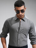 Highlander Men Grey Textured Slim Fit Casual Shirt - Grey - Image 1
