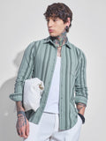 Highlander Men Green Striped Oversized Fit Casual Shirt - Green - Image 1