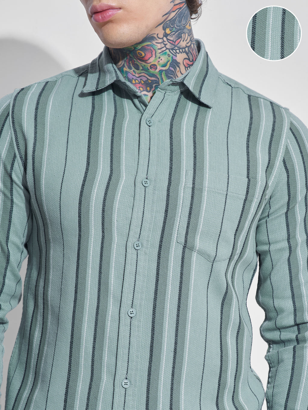 Highlander Men Green Striped Oversized Fit Casual Shirt - Green - Image 5