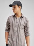Highlander Men Taupe Striped Slim Fit Casual Shirt - Taupe - Image 1