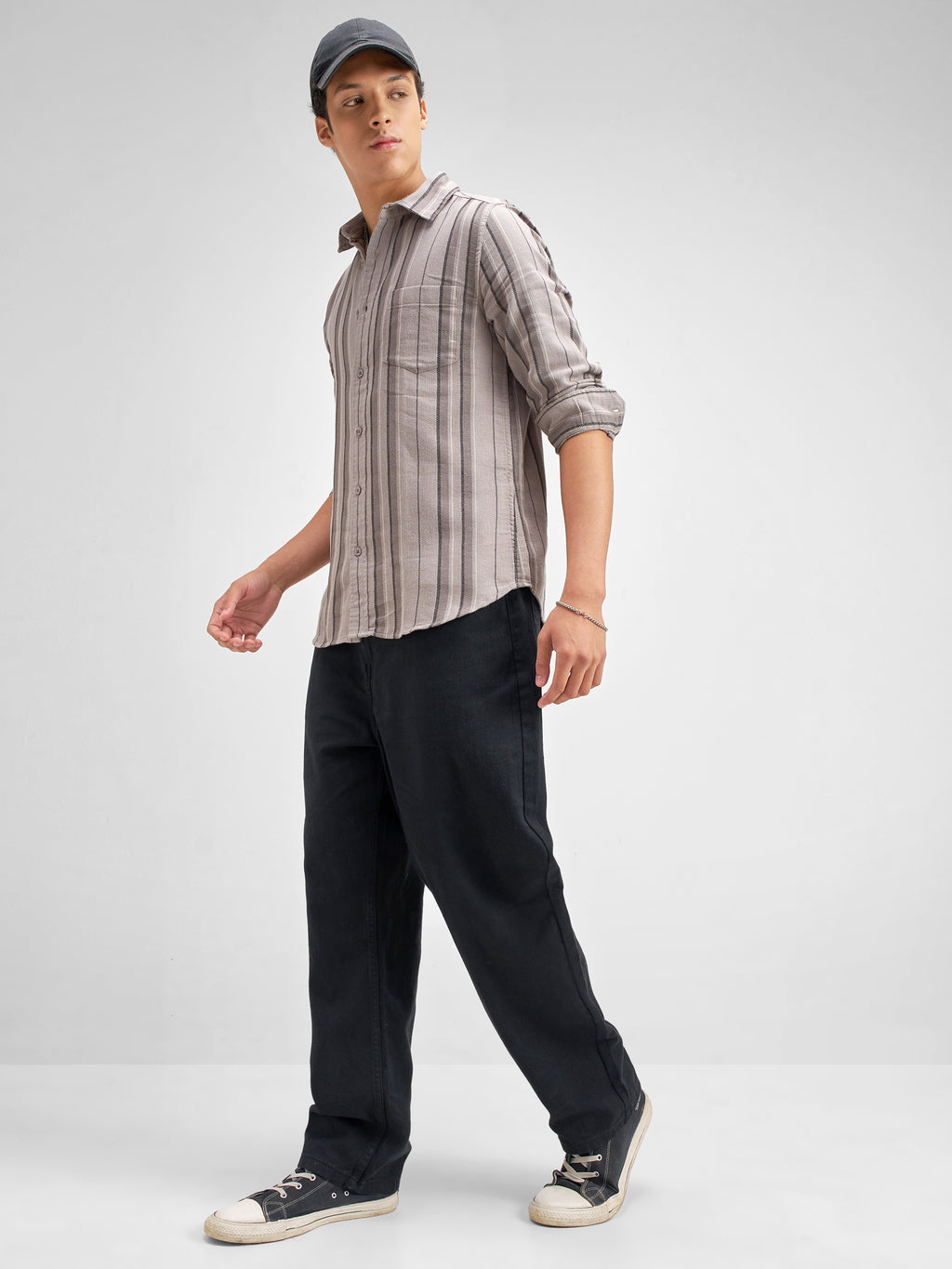 Highlander Men Taupe Striped Slim Fit Casual Shirt - Taupe - Image 2