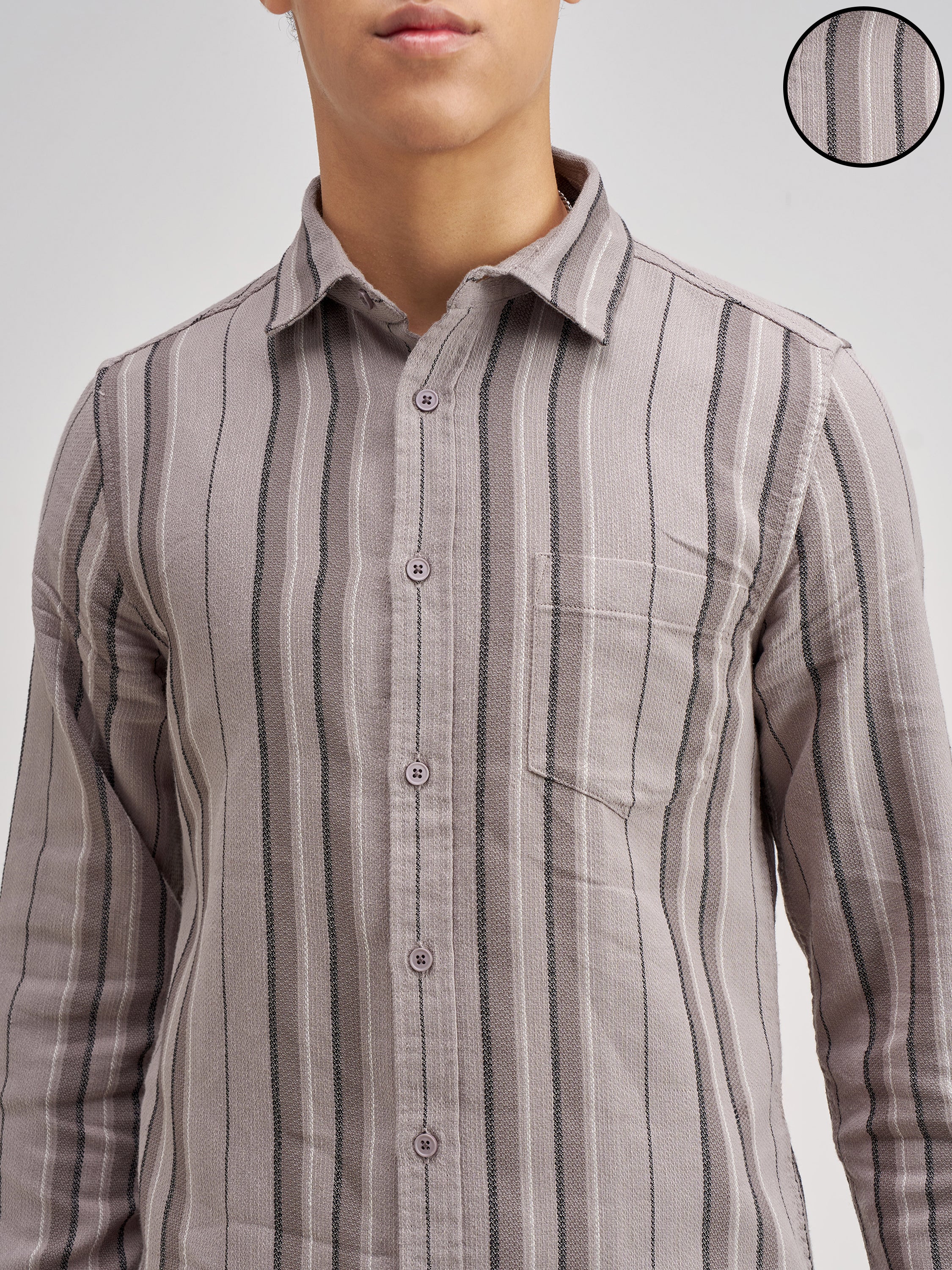 Highlander Men Taupe Striped Slim Fit Casual Shirt - Taupe - Image 5