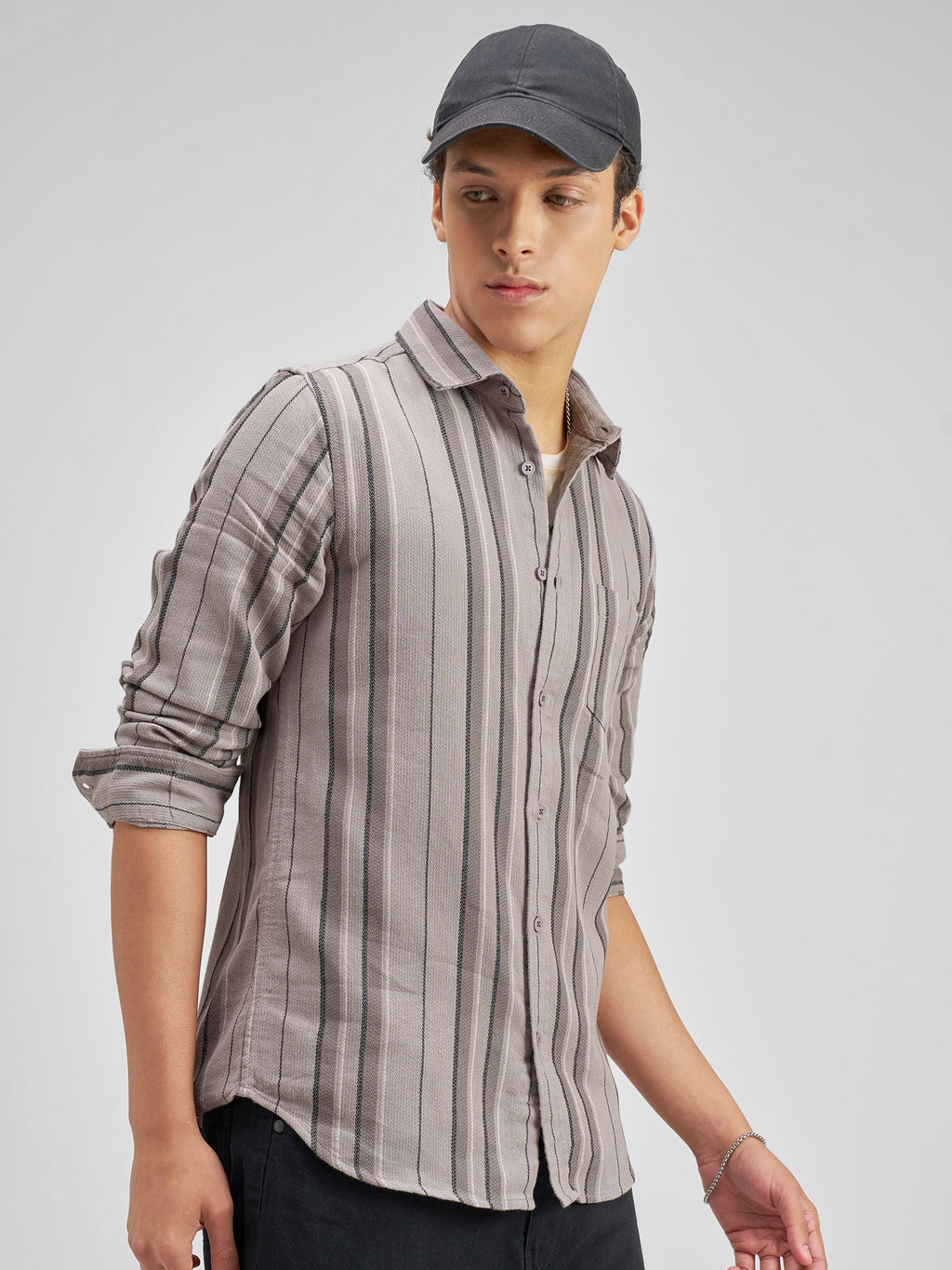 Highlander Men Taupe Striped Slim Fit Casual Shirt - Taupe - Image 6