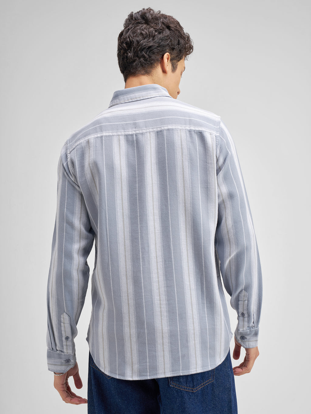 Highlander Men Blue Striped Regular Fit Casual Shirt - Blue - Image 3