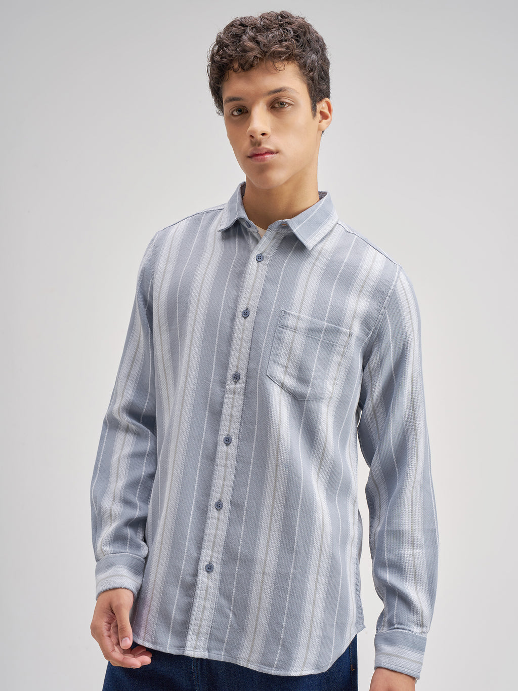 Highlander Men Blue Striped Regular Fit Casual Shirt - Blue - Image 4