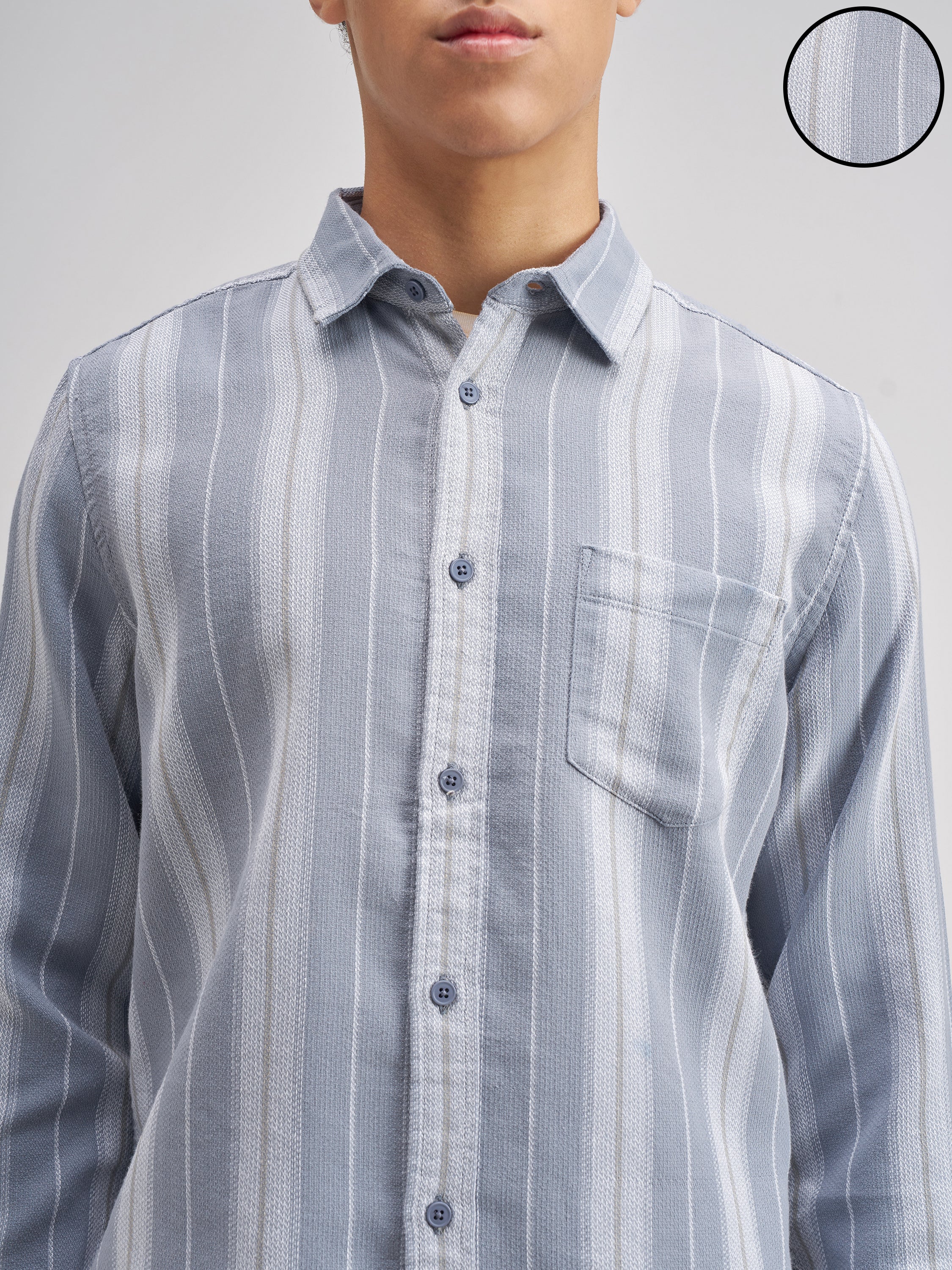Highlander Men Blue Striped Regular Fit Casual Shirt - Blue - Image 5