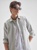 Highlander Men Olive Striped Slim Fit Casual Shirt - Olive - Image 1
